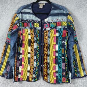 Coldwater Creek Denim Embroidered Crochet Jacket